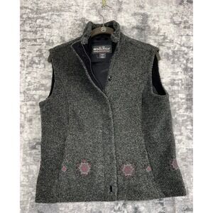Woolrich Sherpa Fleece Vest Womens Medium Grey Snowflake Embroidered Winter NWOT
